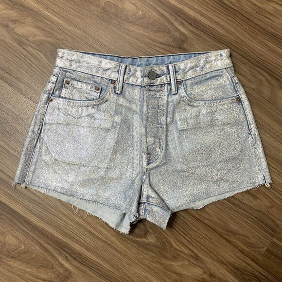 GRLFRND Size 26 Cindy Denim Shorts High Rise Frayed Hem Holographic Wear Me Out - Picture 2 of 12